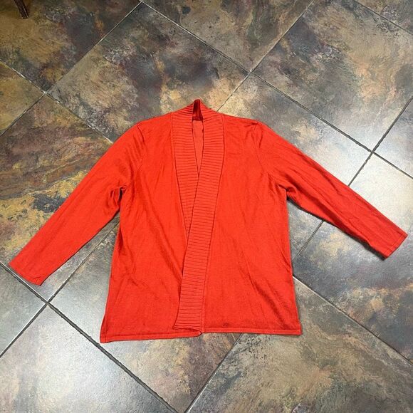 Red Woman Reddish Orange Open Front Knit Cardigan 3X - Picture 3 of 10